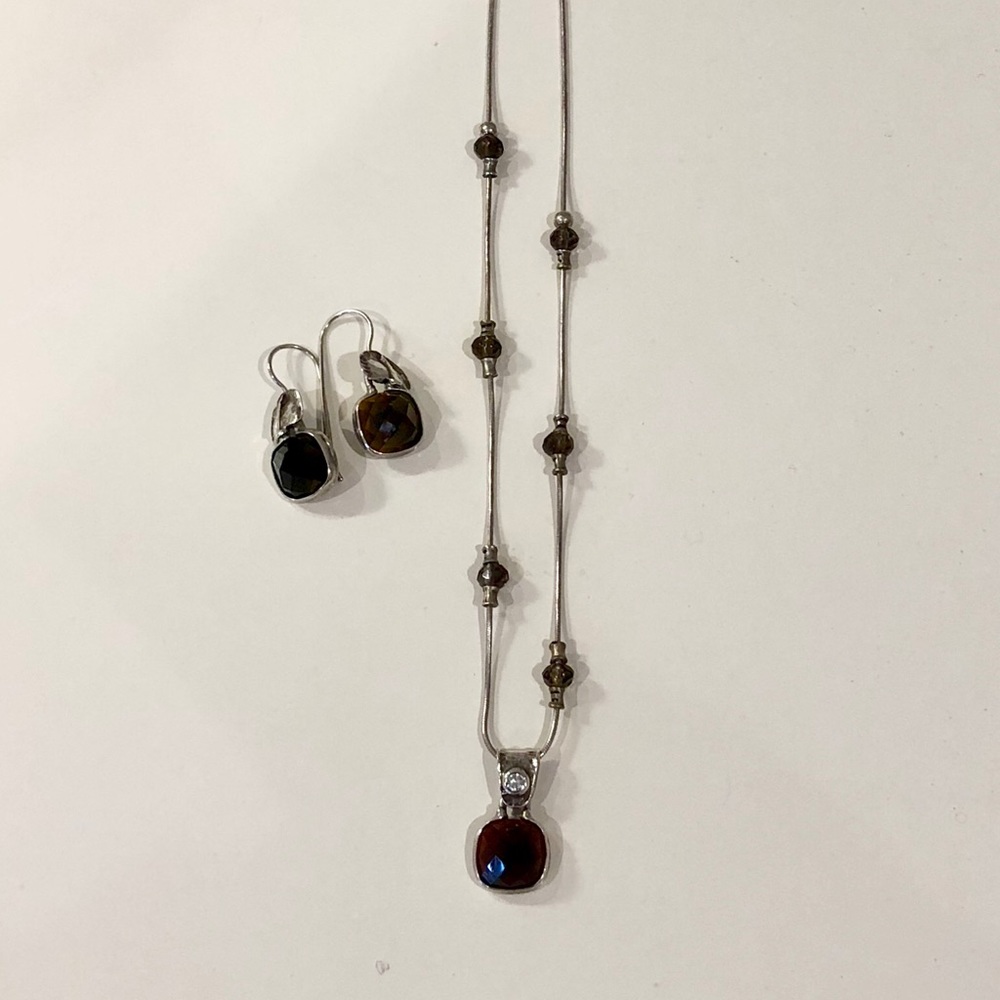 Silpada designs smoky quartz necklace and earrings
